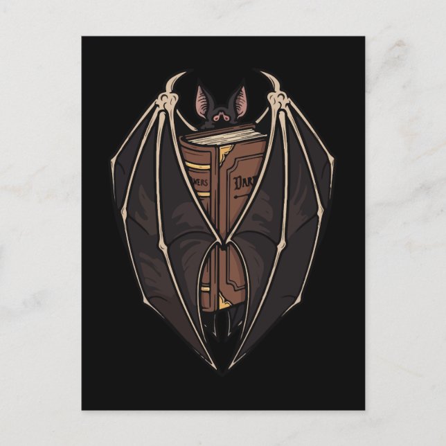 Postal Gothic Bat Reading Dark Spell Book (Anverso)