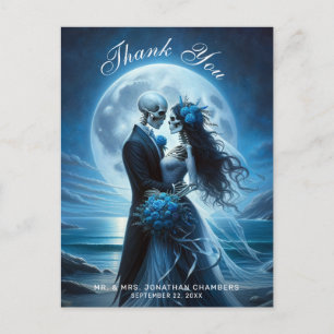 Postal Gothic Blue Esqueleto Pareja Boda Agradecimiento