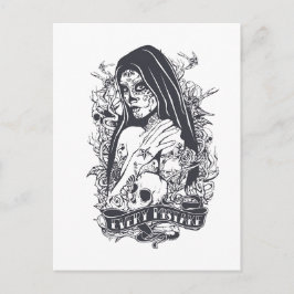 Postal Gothic Sugar Skull Woman Tattoo Art