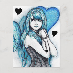 Postal gótica de la fantasía del ángel azul del