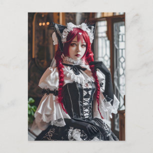 Postal Gótica Kawaii Criada con Trenzas Rojas