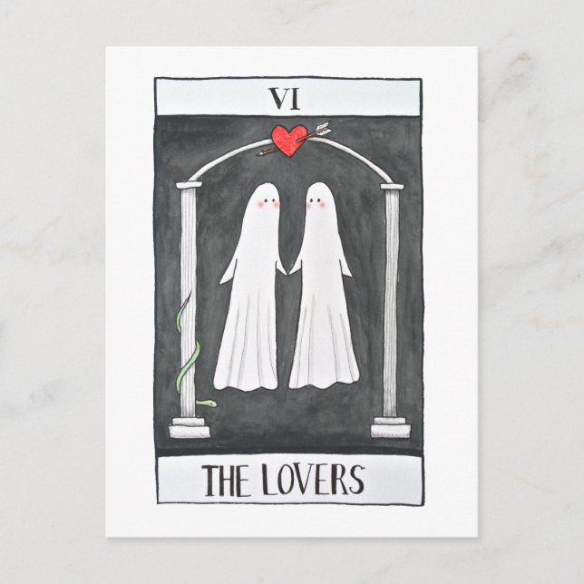 Postal Gótico Art Tarot Amantes de la pareja ghost lindo  (Anverso)