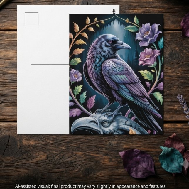 Postal Gótico Cuervo Dark Academia Místico (Gothic raven postcard for dark academia fans' letter writing.)