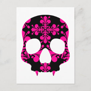Postal Gótico de punk lindo calavera colgante rosa calien