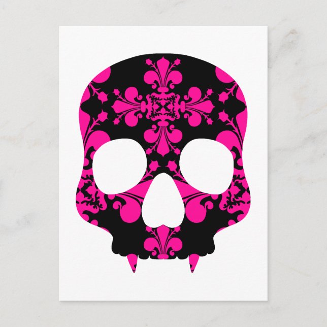 Postal Gótico de punk lindo calavera colgante rosa calien (Anverso)