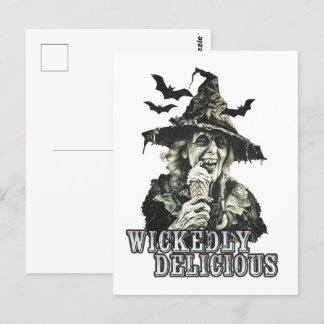 Postal Gótico de verano espeluznante bruja con helado