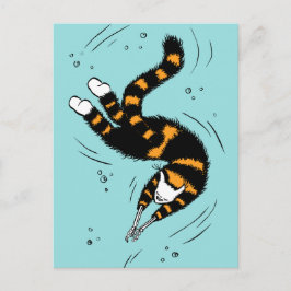 Postal Gótico Pastel Natación Cat Skeleton