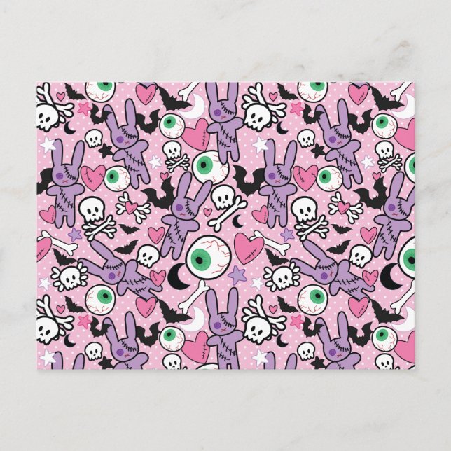 Postal Gótico Pastel Rockabilly Spooky Bunny (Anverso)