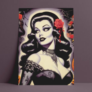 Postal Gótico Retro Halloween Pin up