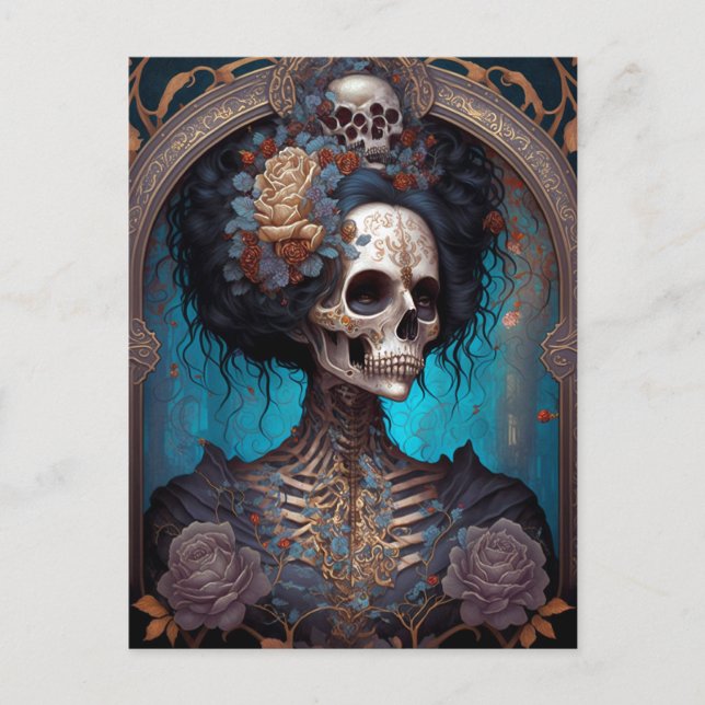 Postal Gótico Skeleton Skull Mujer Gótica (Anverso)