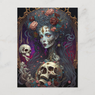 Postal Gótico Skull Zombie Mujer Gótica