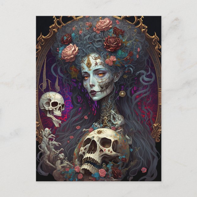 Postal Gótico Skull Zombie Mujer Gótica (Anverso)