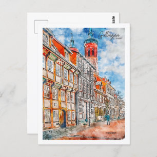 Postal Gottingen Alemania Travel Place Watercolor