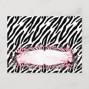 Postal Grabable Place Card Girly Butterfly Zebra Print