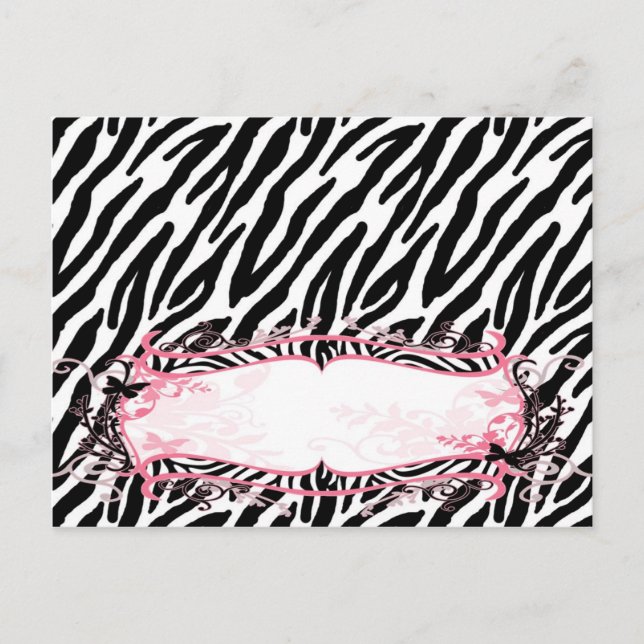Postal Grabable Place Card Girly Butterfly Zebra Print (Anverso)