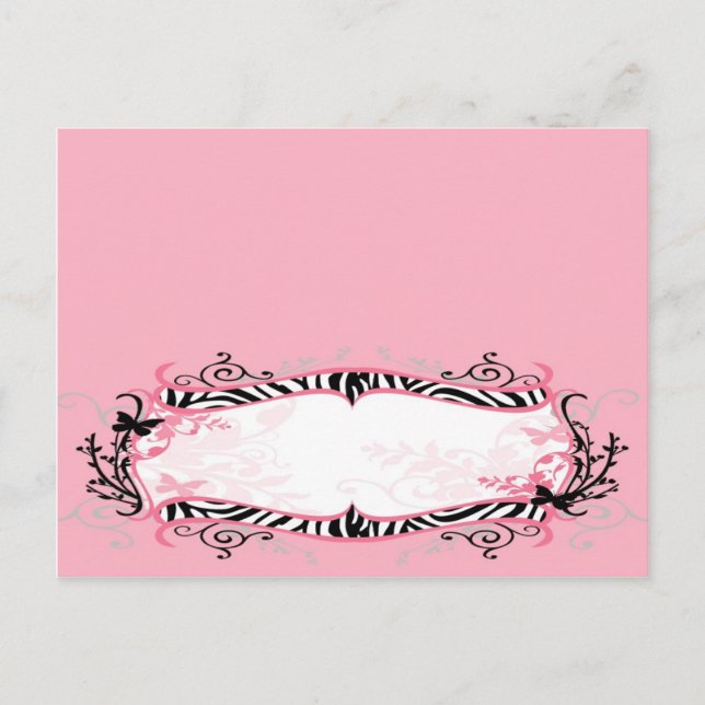 Postal Grabable Place Card Girly Butterfly Zebra Print (Anverso)