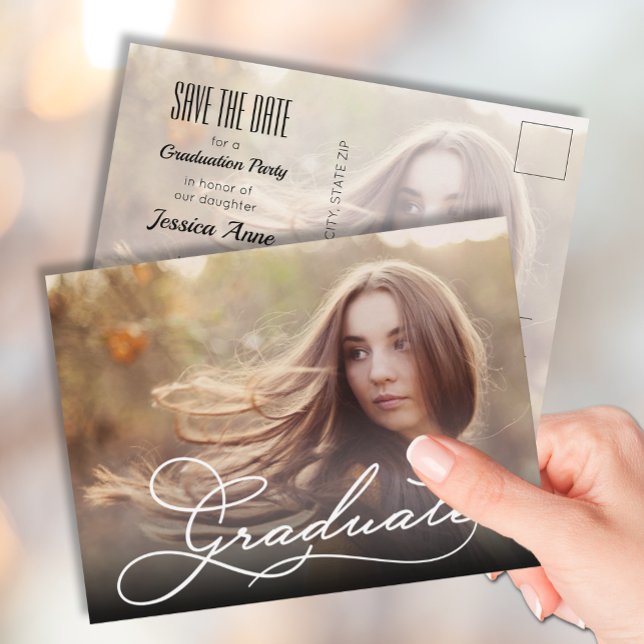 Postal Grabación blanca GRADUATE Photo Save the Date (Subido por el creador)