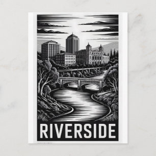 Postal Grabado en madera en blanco y negro de Riverside C