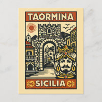 Grabado en madera Rojo Amarillo Taormina Sicilia P