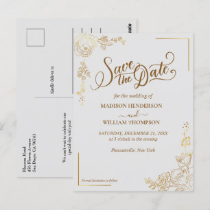Postal Grabando Boda Floral Dorada Salven La Fecha