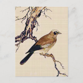 Postal Grabar en madera japonés de un pinzón, de un Brown