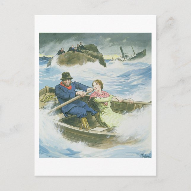 Postal Grace Darling y su padre rescatándonos (Anverso)