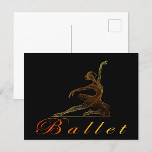 Postal Graceful Pose of a golden Line Art Ballerina