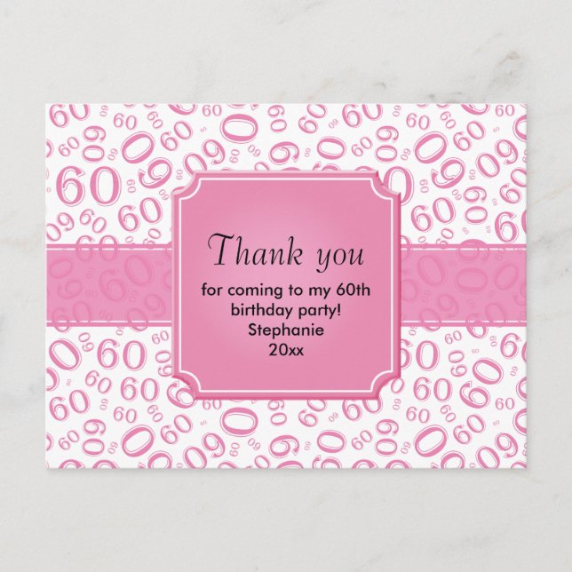 Postal Gracias: 60.º patrón de número de cumpleaños rosa/ (Anverso)