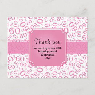 Postal Gracias 60 Patrón de Número Aleatorio Rosa/Blanco