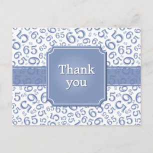 Postal Gracias 65 Patrón de Números Azul/Blanco