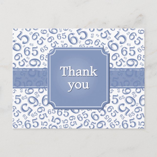 Postal Gracias 65 Patrón de Números Azul/Blanco (Anverso)