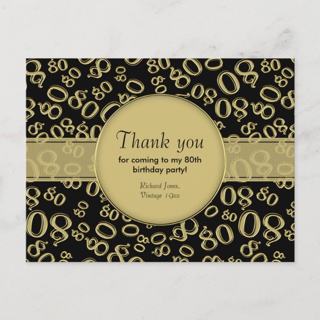 Postal Gracias: 80º patrón de número de cumpleaños dorado (Anverso)