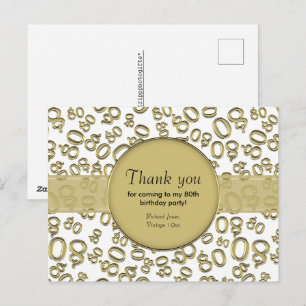 Postal Gracias: 80.º patrón de número de cumpleaños dorad