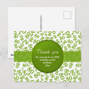 Postal Gracias: 80 Patrón de número de cumpleaños verde/b