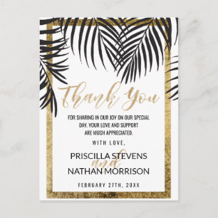 Postal Gracias a Black Palm Tree Frond Gold Border Modern