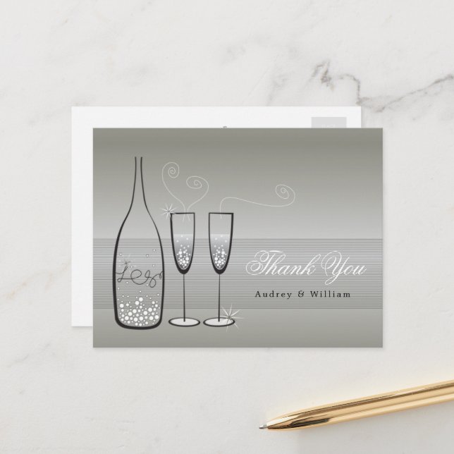 Postal Gracias A La Boda De Plata Champagne Bubbly Stylis (Anverso/Reverso In Situ)