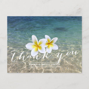 Postal Gracias a la boda hawaiana de plumeria en la playa