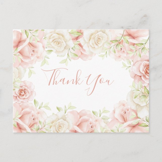 Postal Gracias a la elegante boda floral rosa de Rubor (Anverso)