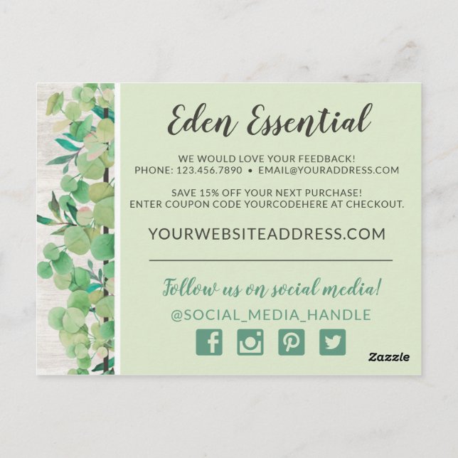 Postal Gracias a la vegetación botánica Eucalyptus & Wood (Reverso)