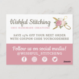 Postal Gracias a las tijeras de coser de oro Shabby Chic