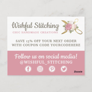 Postal Gracias a las tijeras de coser de oro Shabby Chic