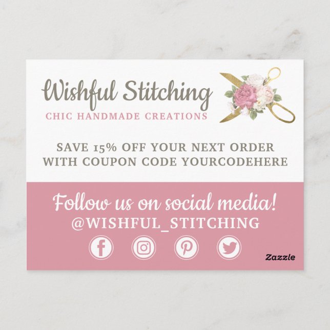 Postal Gracias a las tijeras de coser de oro Shabby Chic  (Reverso)