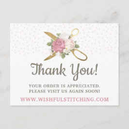Postal Gracias a las tijeras de coser de oro Shabby Chic 