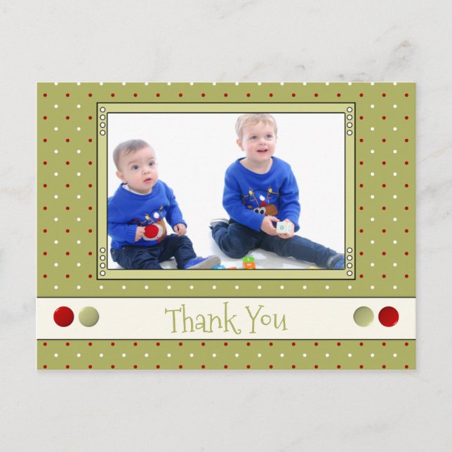 Postal Gracias a los Navidades por regalos verdes con fot (Anverso)