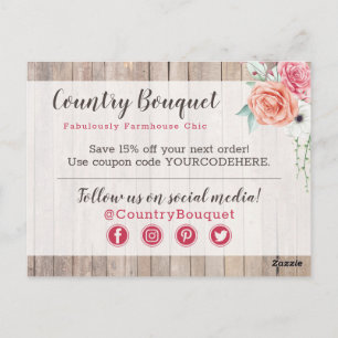 Postal Gracias a los Rosas de la granja rural Rustic Wood
