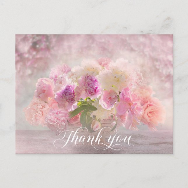 Postal GRACIAS A Pink Peony Flower Vase (Anverso)