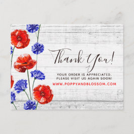 Postal Gracias a Red Poppy y Cornflower Rusood