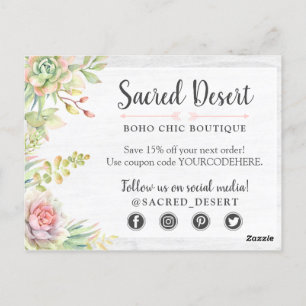 Postal Gracias a Rustic Watercolor Succulum Desert Cacti