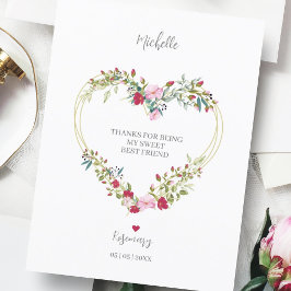 Postal Gracias a tus mejores amigos Floral Heart in Red &