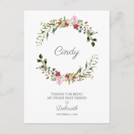 Postal Gracias a tus mejores amigos Floral Wreath en rojo